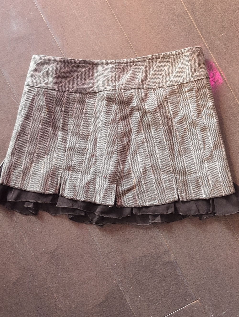 Forever 21 Brown Pinstripe Mini Skirt with Ruffle Hem
